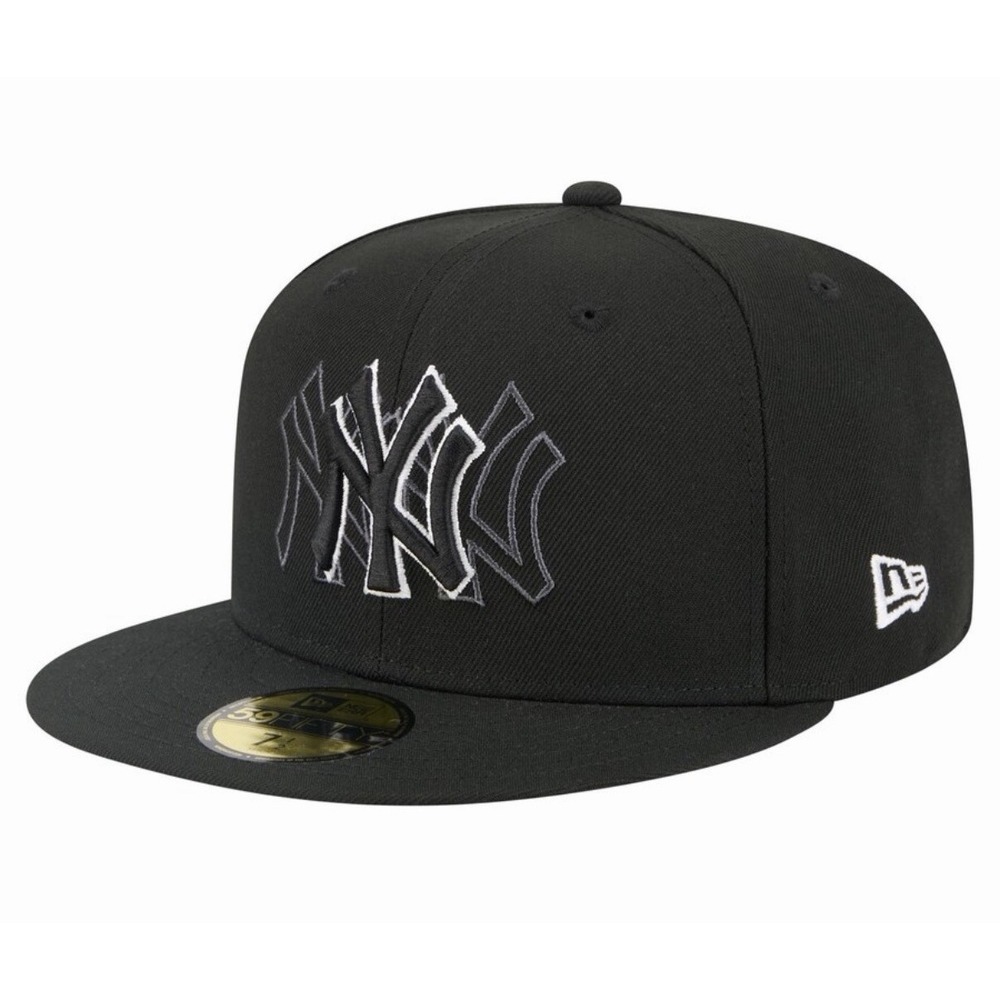 New York Yankees MLB New Era Tri-Hit 59FIFTY Fitted Hat Size 7 1/4 Black NEW‎